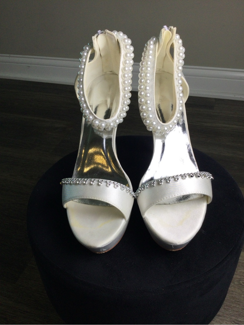 Ivory Pearl & Rhinestone Open-Toe Heels